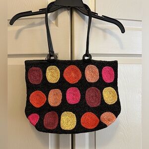 Annabell Ingall Australia Colorful Dots Black Rafia Bag